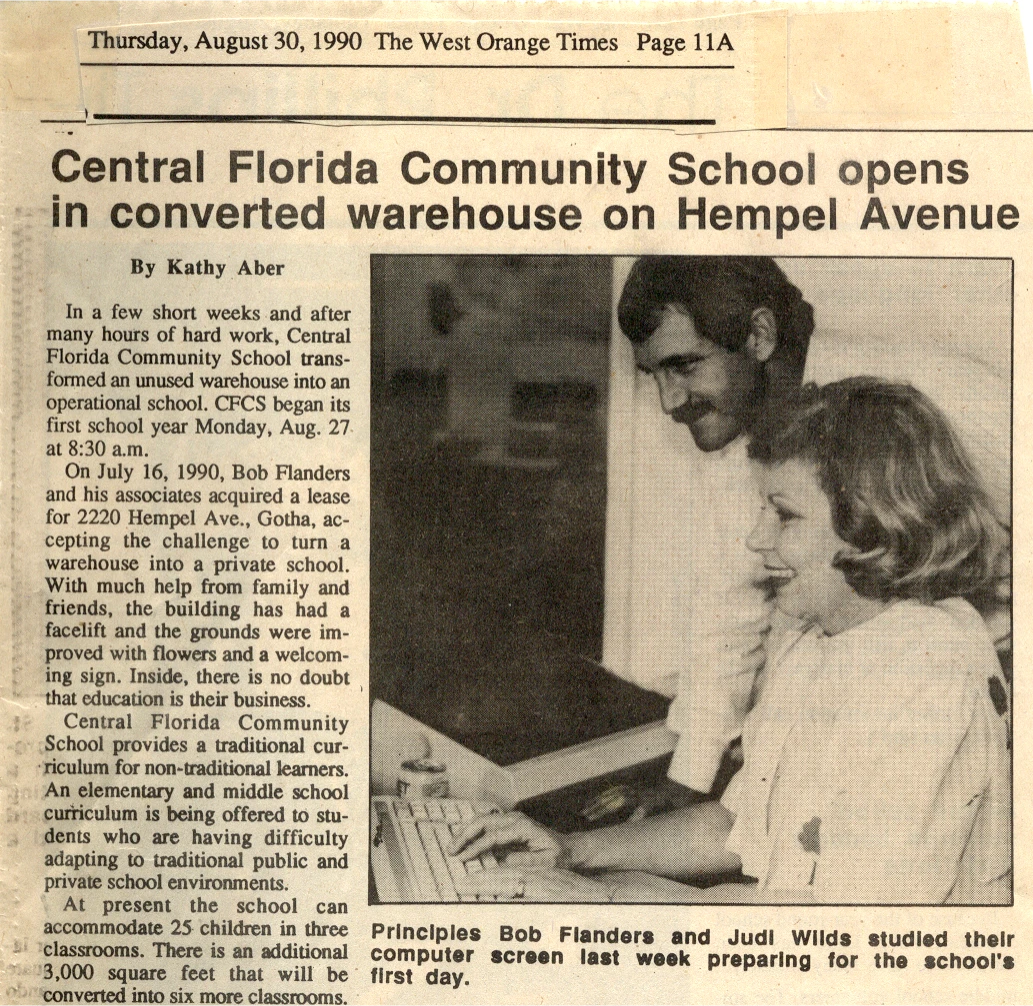The 1990 West Orange Times announcement of the school opening